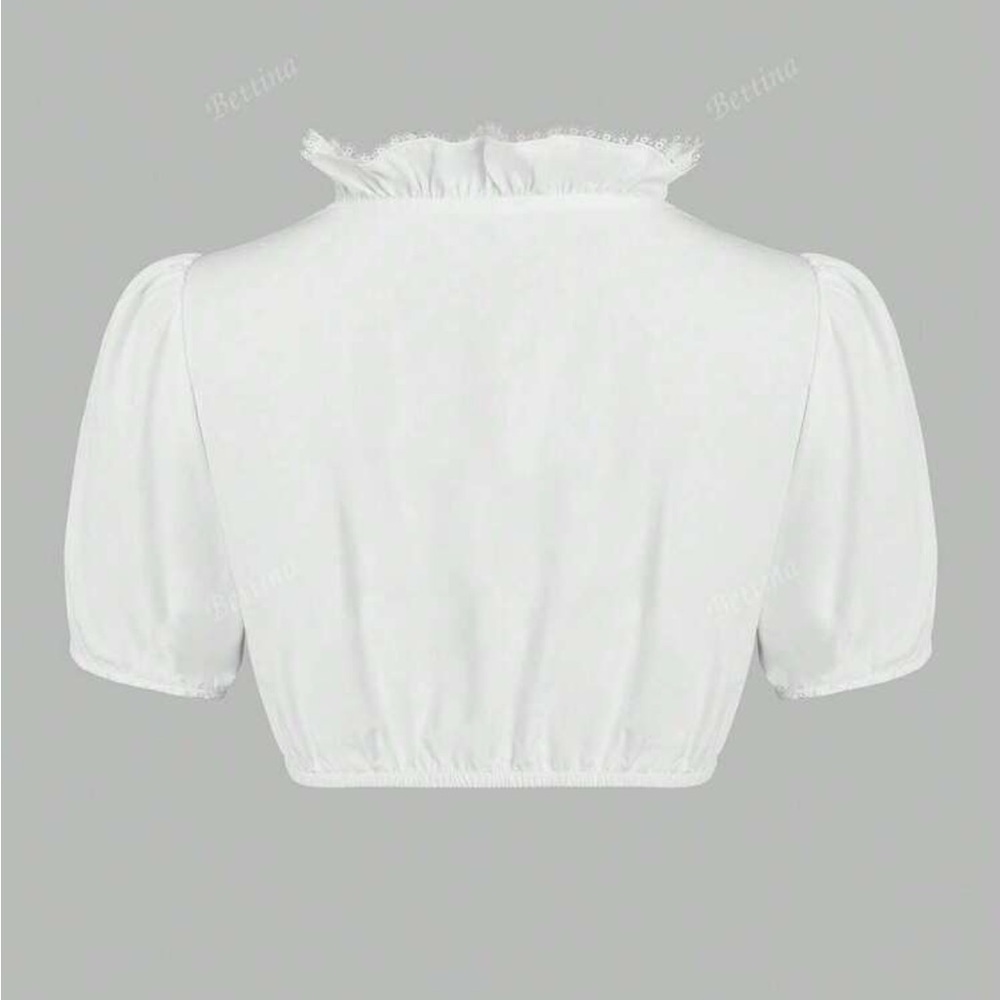 White Ruffled Women's Dirndl Oktoberfest Under Top - Picture 2 of 9